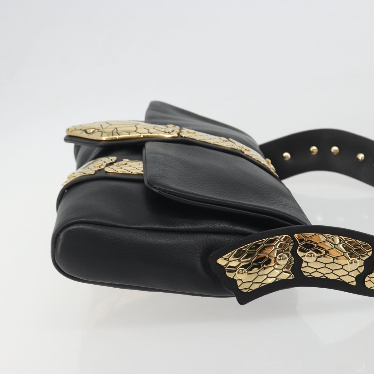 VALENTINO Shoulder Bag Leather Black Gold Auth bs36611V