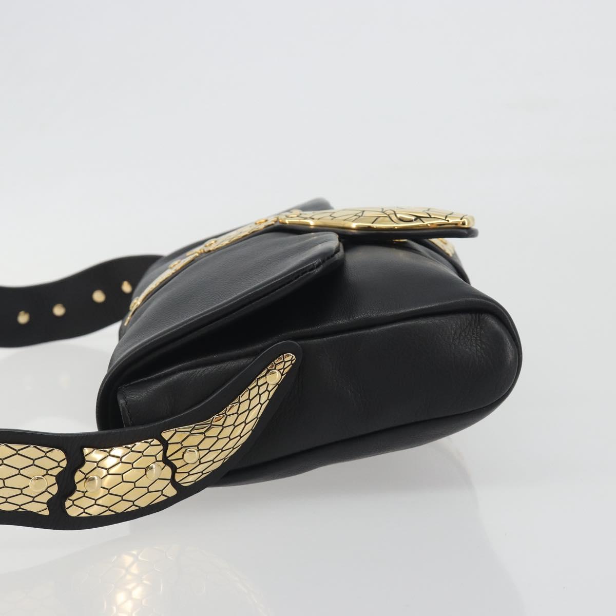 VALENTINO Shoulder Bag Leather Black Gold Auth bs36611V