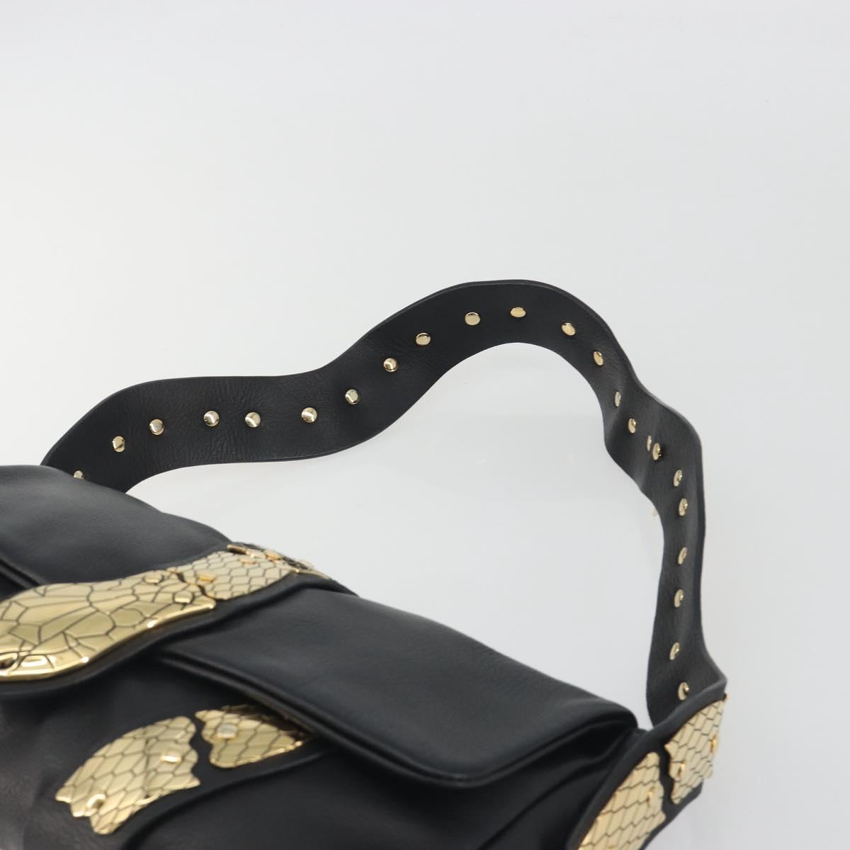 VALENTINO Shoulder Bag Leather Black Gold Auth bs36611V