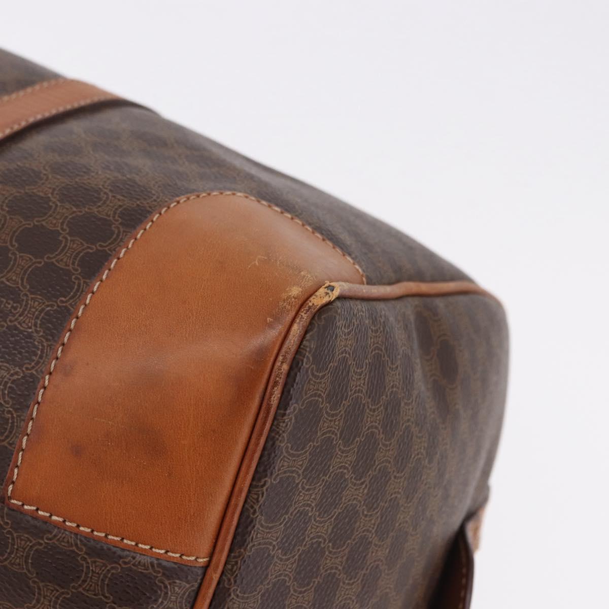 CELINE Macadam Canvas Boston Bag PVC Leather Brown Gold Auth bs36612