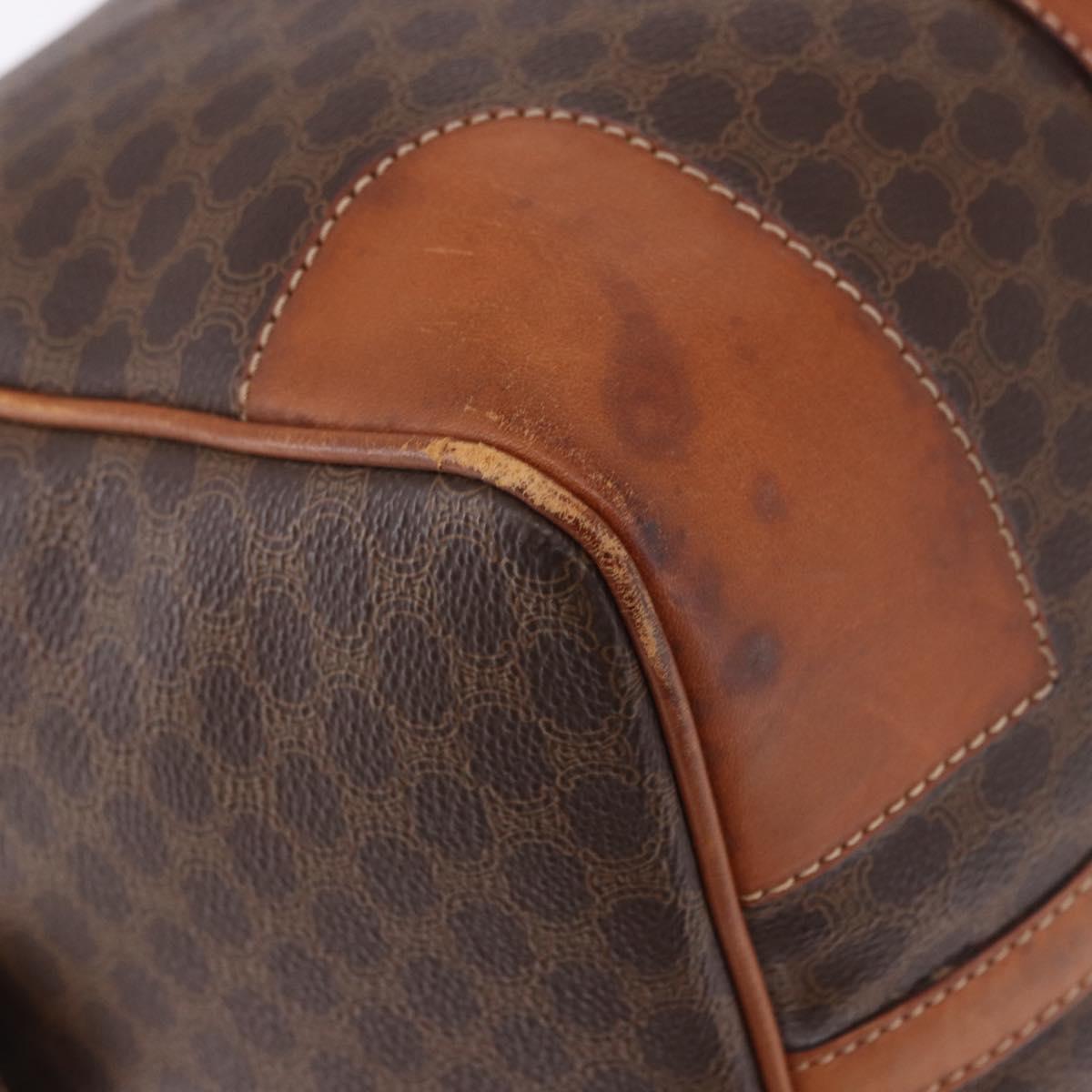 CELINE Macadam Canvas Boston Bag PVC Leather Brown Gold Auth bs36612