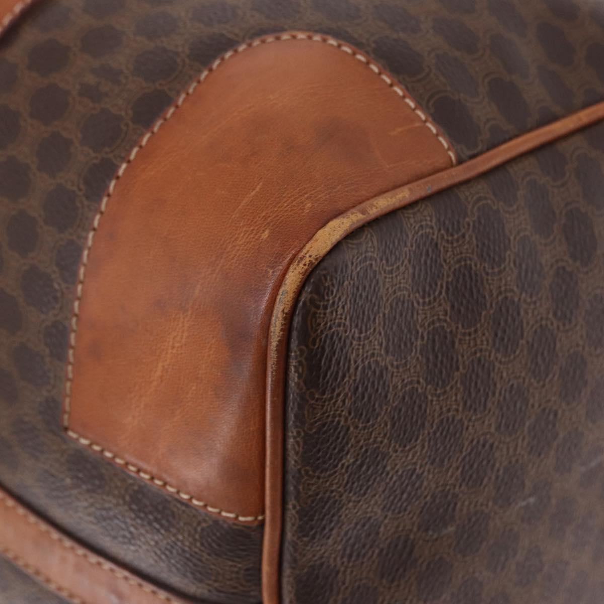 CELINE Macadam Canvas Boston Bag PVC Leather Brown Gold Auth bs36612
