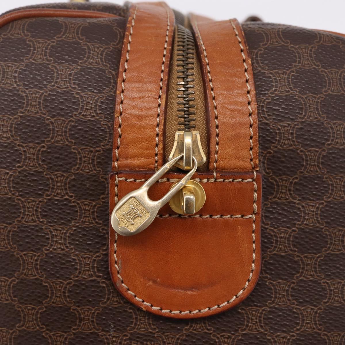 CELINE Macadam Canvas Boston Bag PVC Leather Brown Gold Auth bs36612
