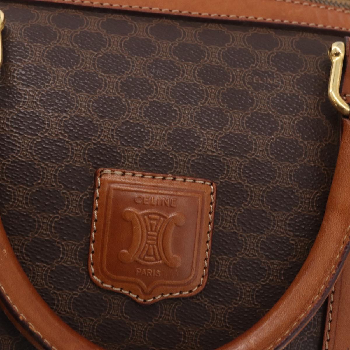 CELINE Macadam Canvas Boston Bag PVC Leather Brown Gold Auth bs36612
