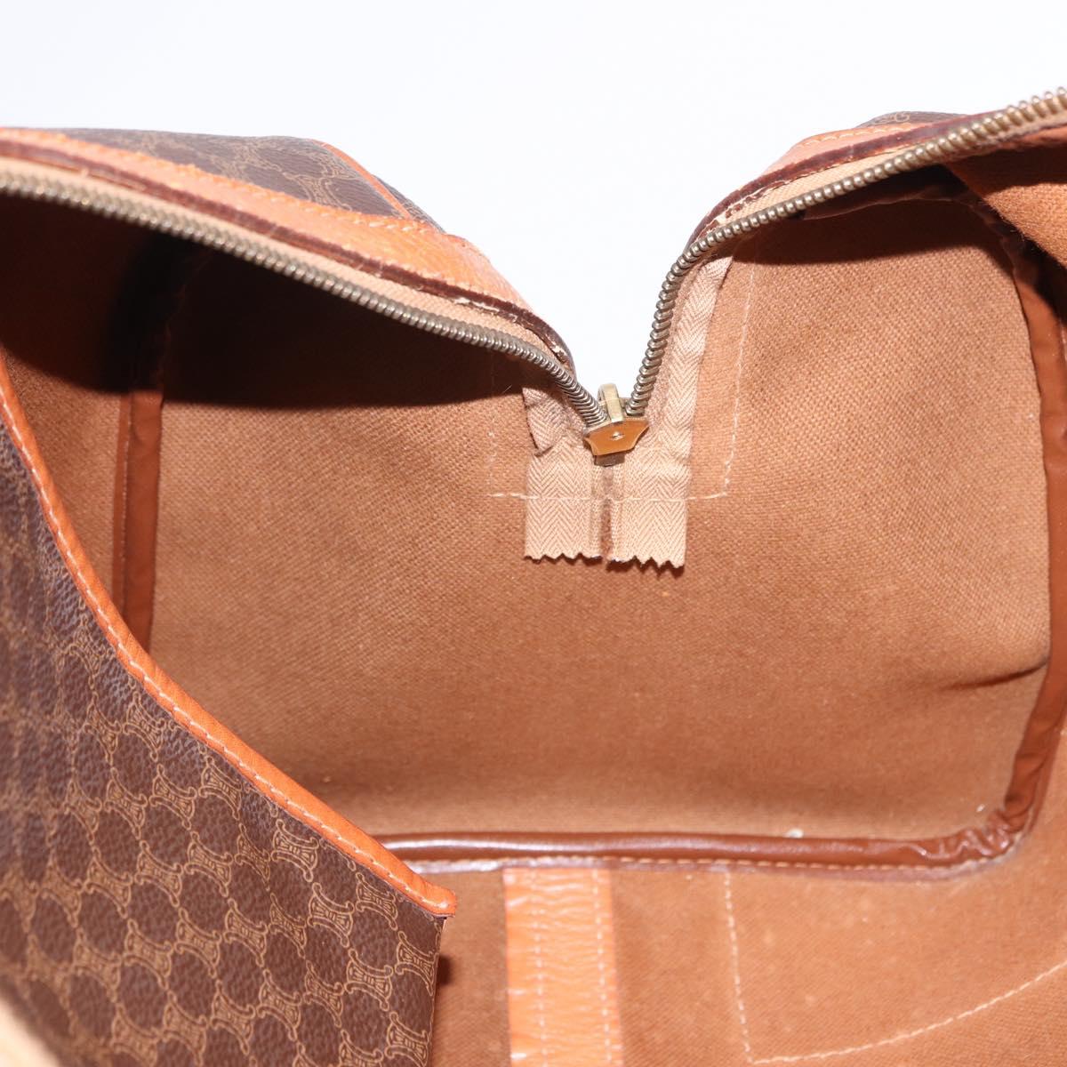 CELINE Macadam Canvas Boston Bag PVC Leather Brown Gold Auth bs36612