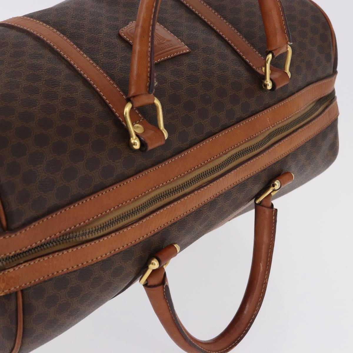 CELINE Macadam Canvas Boston Bag PVC Leather Brown Gold Auth bs36612
