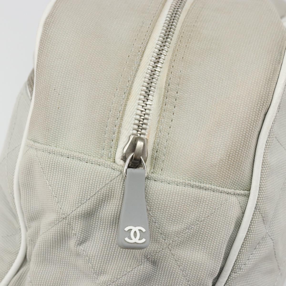 CHANEL Sports Line Matelasse Boston Bag Canvas Gray Silver CC Auth bs36613
