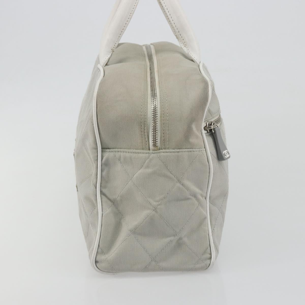 CHANEL Sports Line Matelasse Boston Bag Canvas Gray Silver CC Auth bs36613