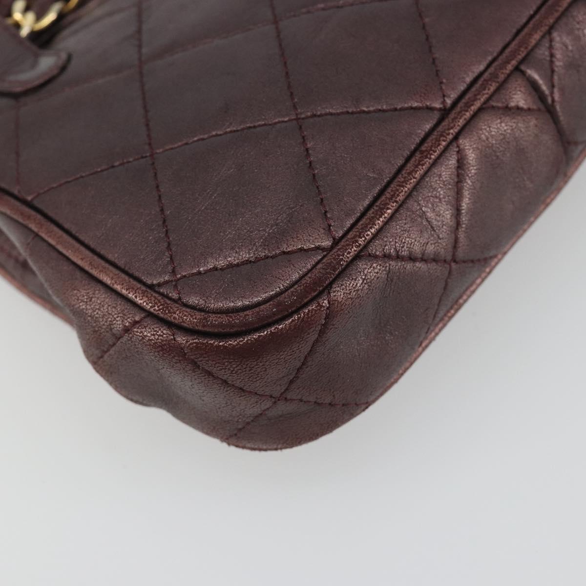 CHANEL Matelasse Waist Bag Lamb Skin Bordeaux Gold CC Auth bs36614A