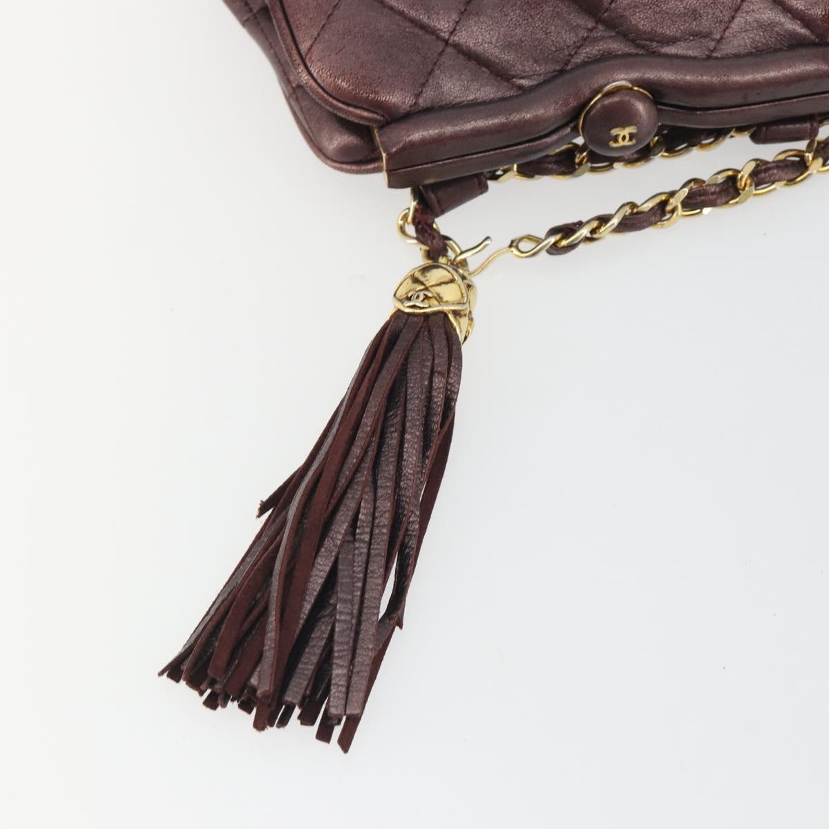 CHANEL Matelasse Waist Bag Lamb Skin Bordeaux Gold CC Auth bs36614A