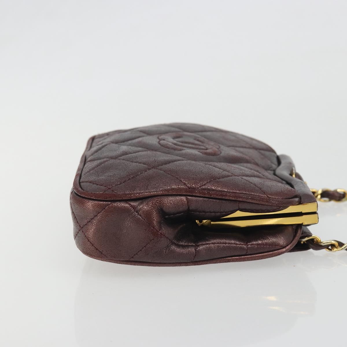 CHANEL Matelasse Waist Bag Lamb Skin Bordeaux Gold CC Auth bs36614A