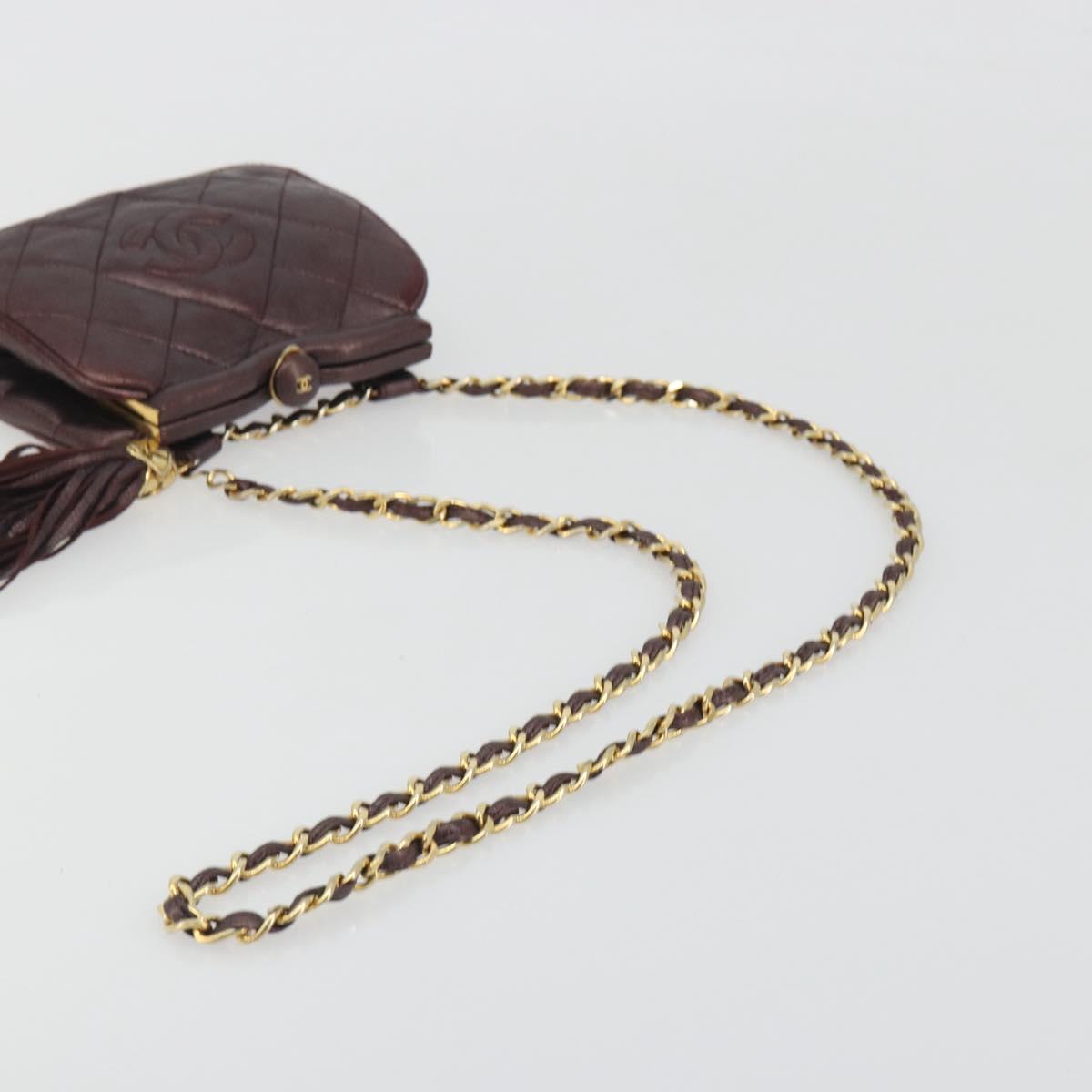CHANEL Matelasse Waist Bag Lamb Skin Bordeaux Gold CC Auth bs36614A