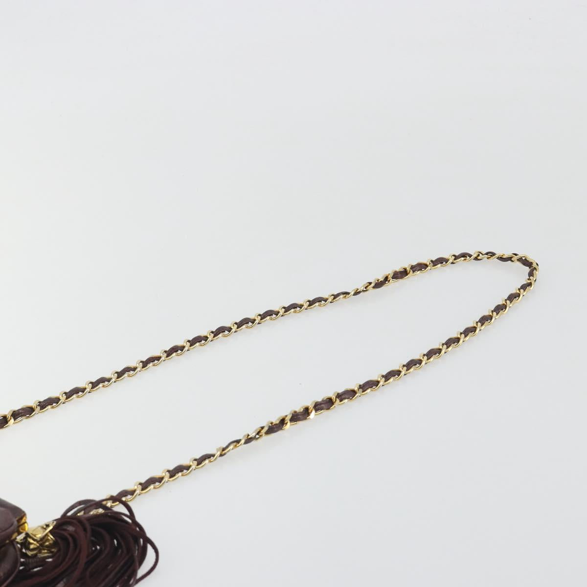 CHANEL Matelasse Waist Bag Lamb Skin Bordeaux Gold CC Auth bs36614A
