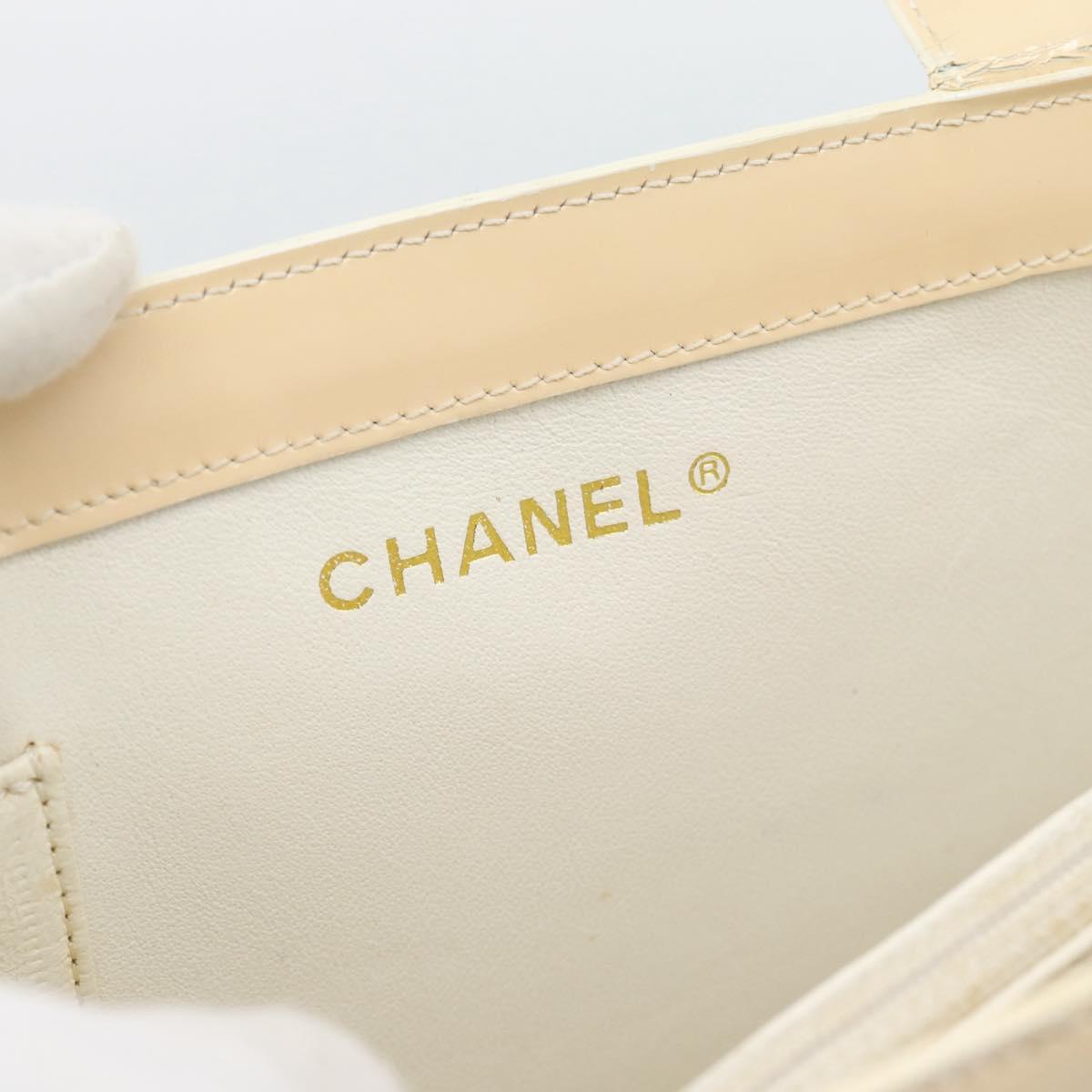 CHANEL Tote Bag Patent leather Ivory Gold CC Auth bs36616