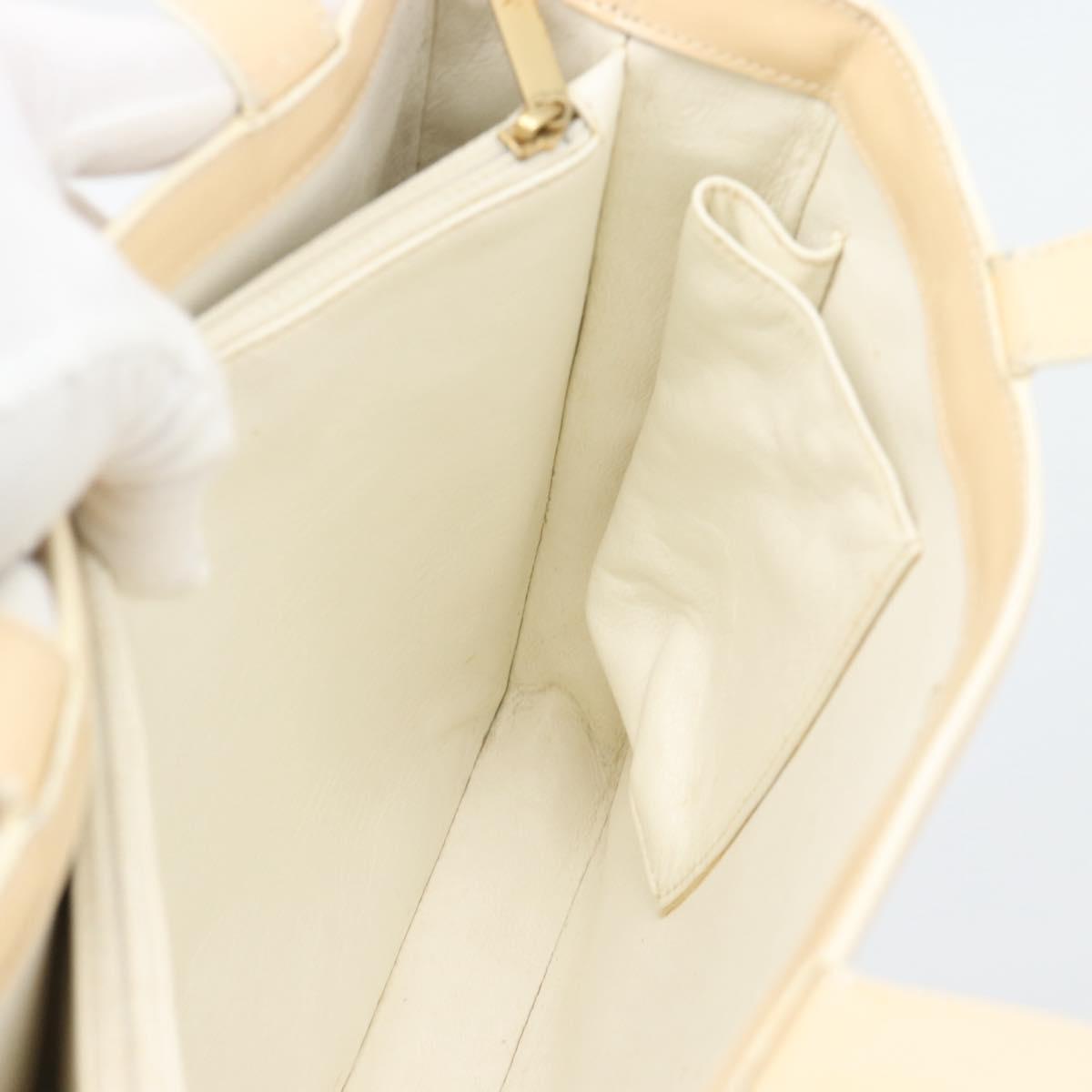 CHANEL Tote Bag Patent leather Ivory Gold CC Auth bs36616