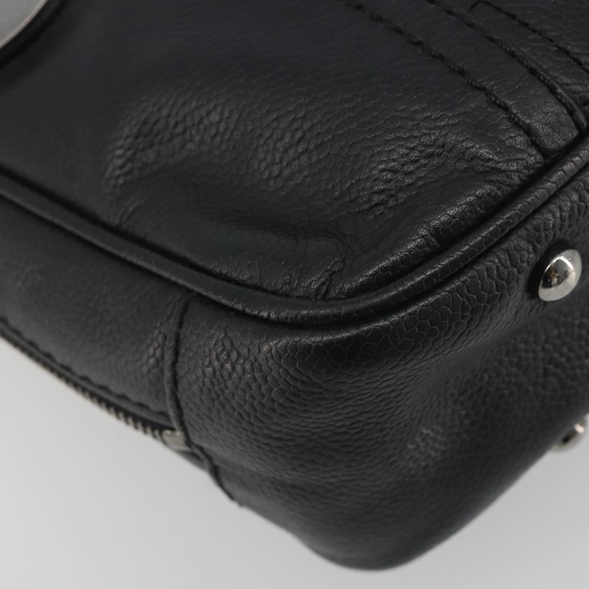 CHANEL Choco Bar Line Hand Bag Leather Black Silver CC Auth bs36617