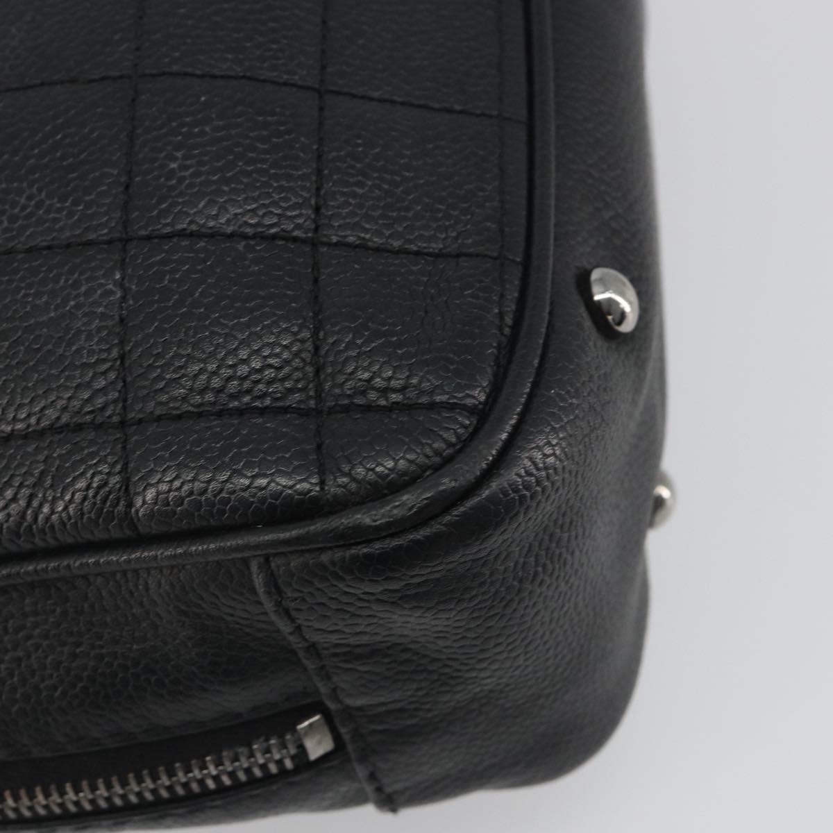 CHANEL Choco Bar Line Hand Bag Leather Black Silver CC Auth bs36617