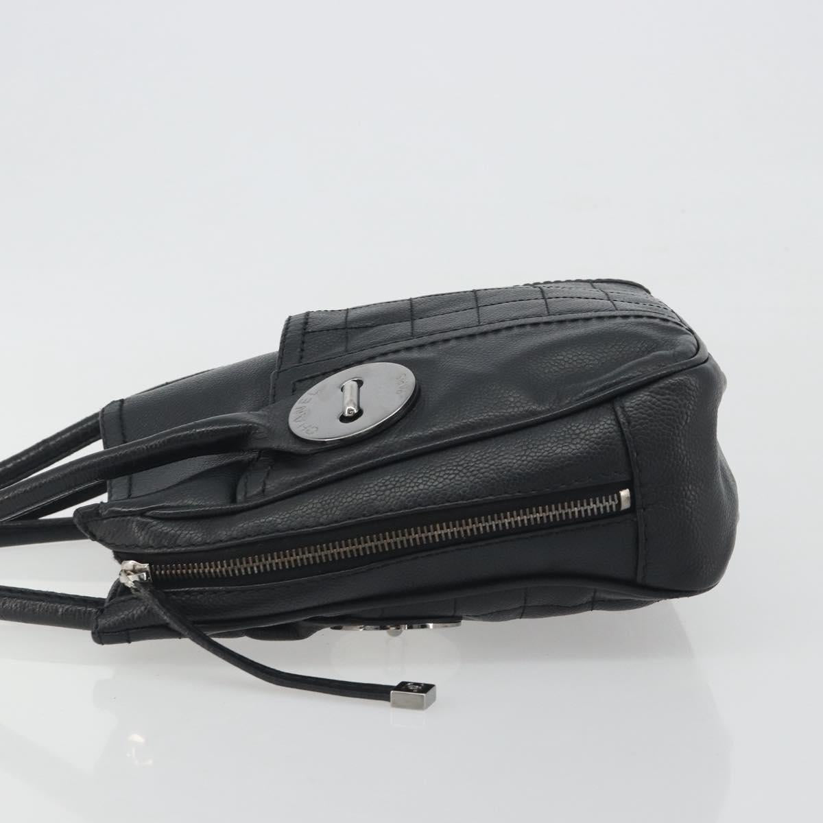 CHANEL Choco Bar Line Hand Bag Leather Black Silver CC Auth bs36617