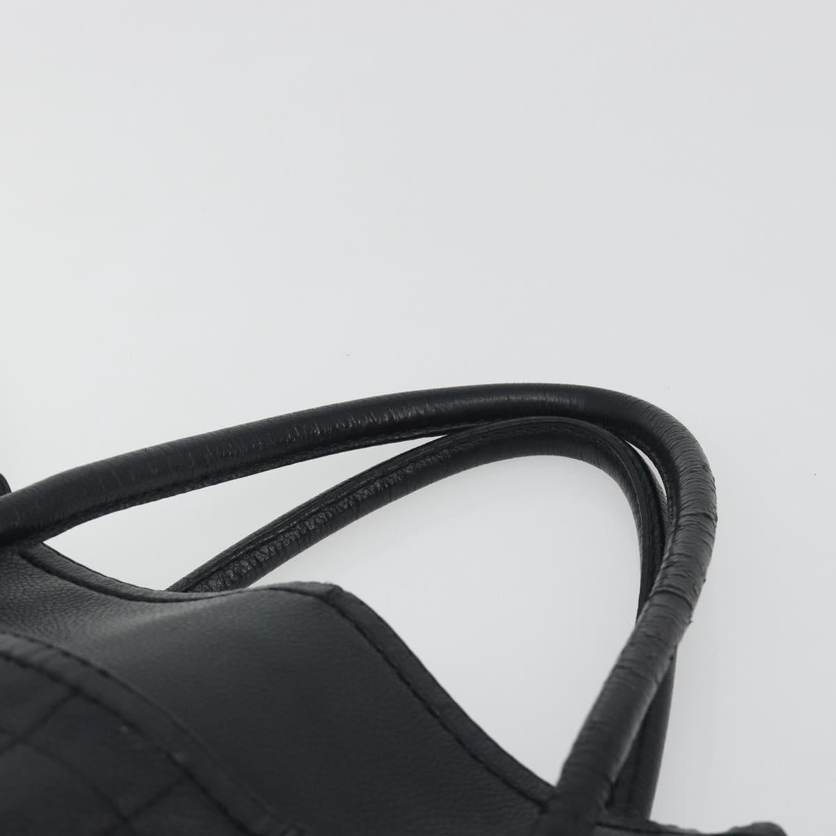 CHANEL Choco Bar Line Hand Bag Leather Black Silver CC Auth bs36617