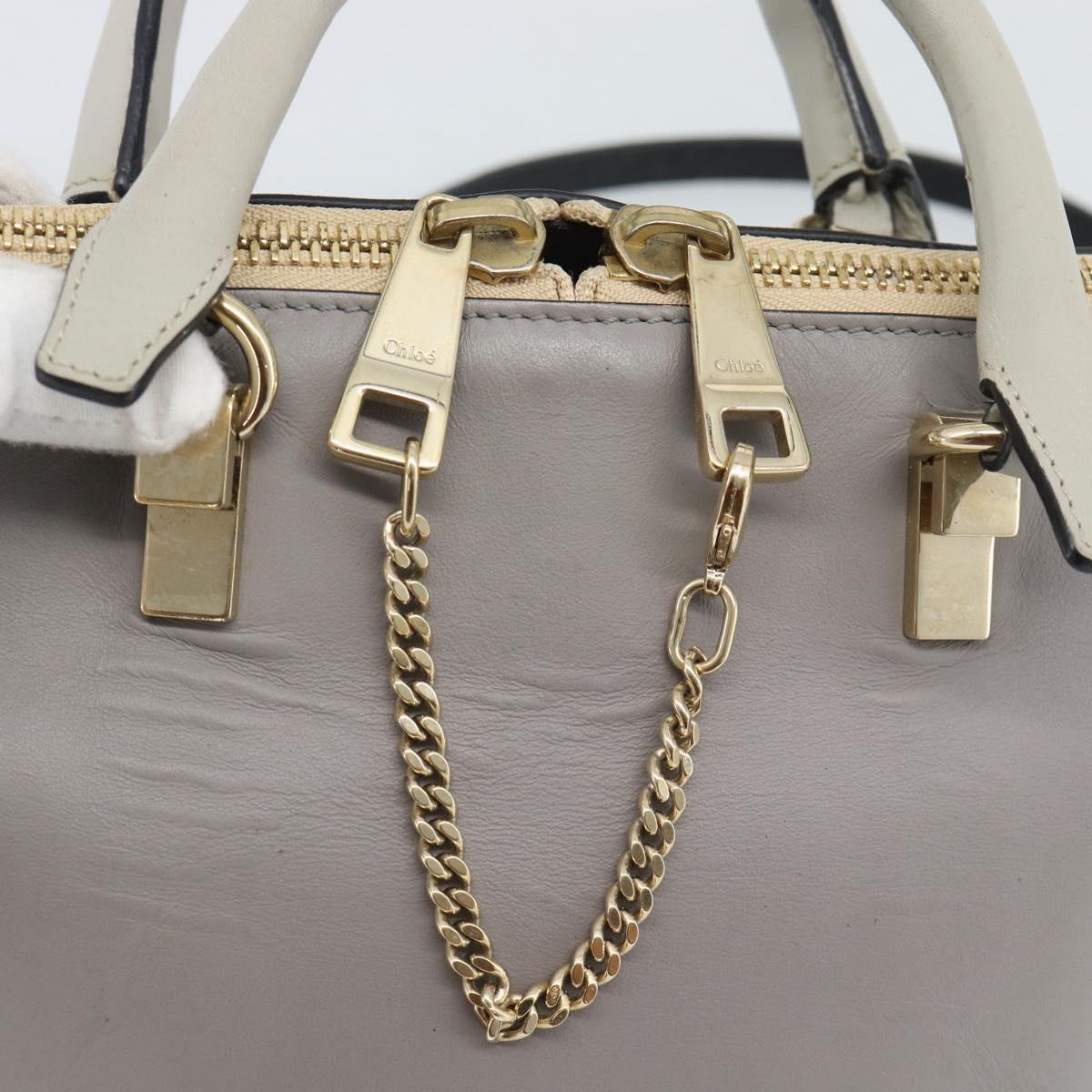 Chloe Hand Bag Leather 2way Gray Gold Auth bs36618A