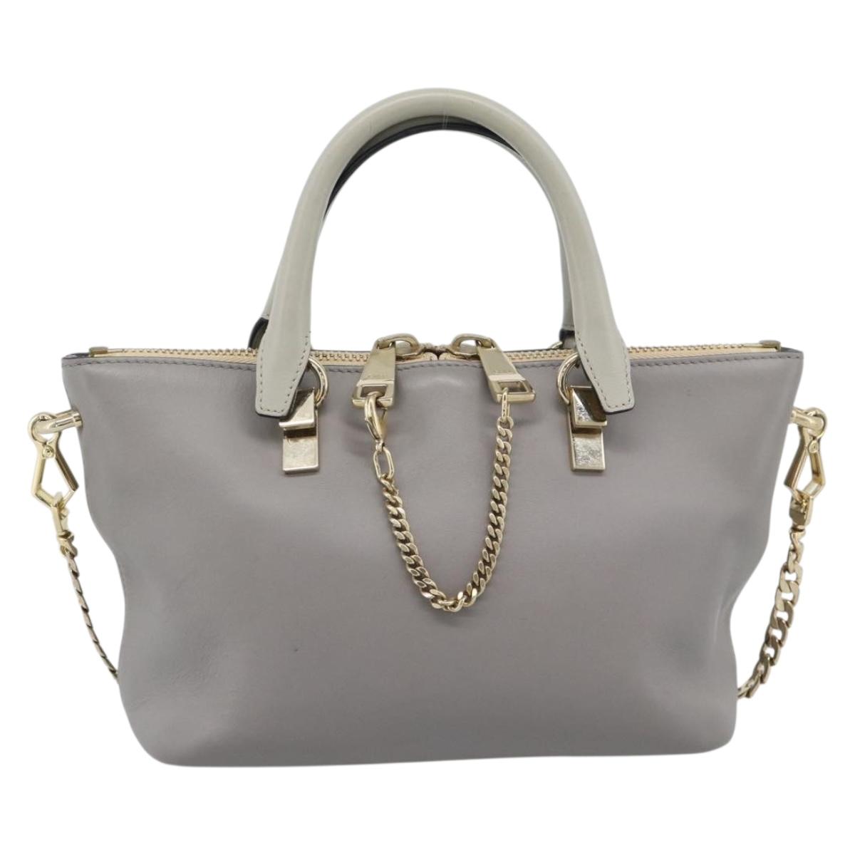 Chloe Hand Bag Leather 2way Gray Gold Auth bs36618A