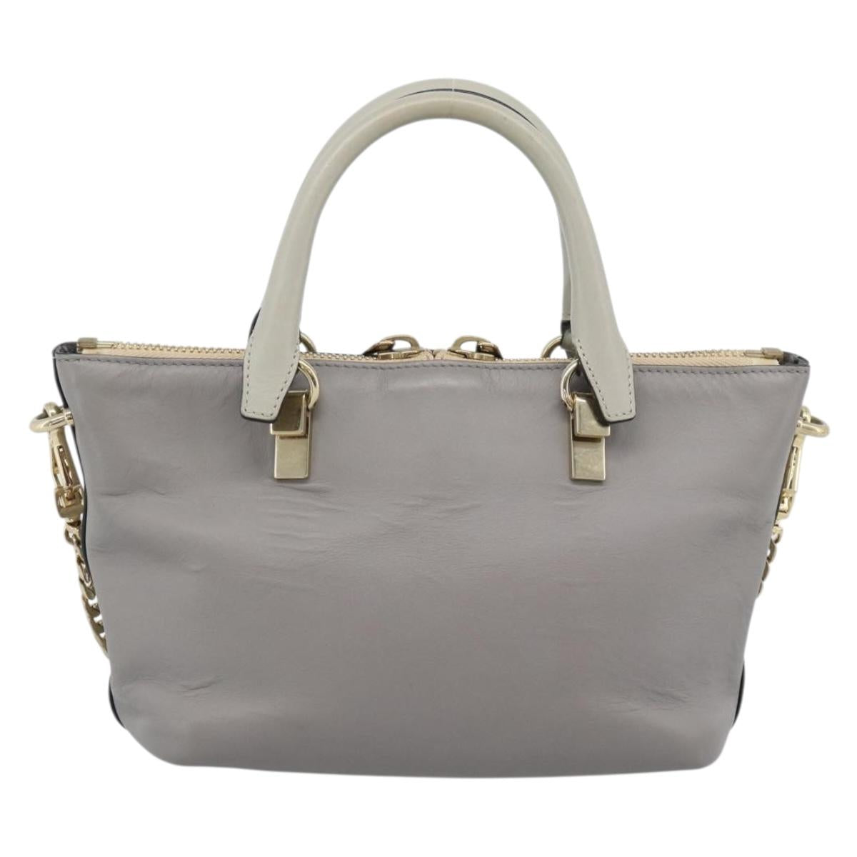 Chloe Hand Bag Leather 2way Gray Gold Auth bs36618A