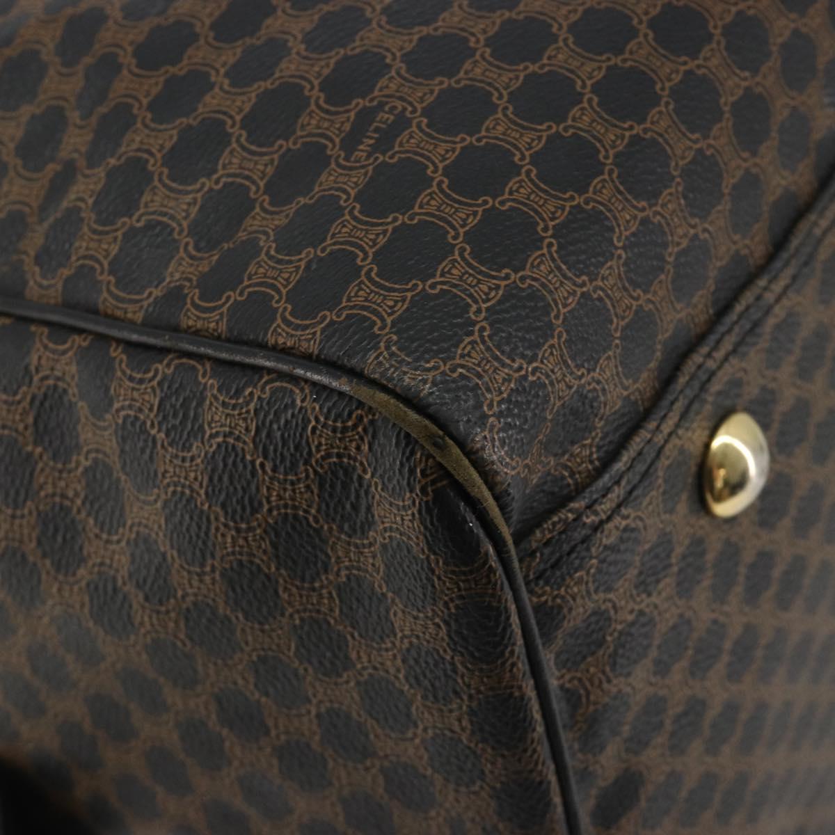 CELINE Macadam Canvas Boston Bag PVC Leather Black Gold Auth bs36619A