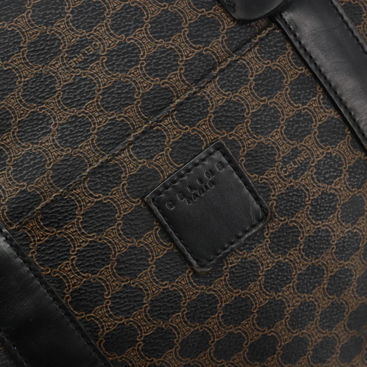 CELINE Macadam Canvas Boston Bag PVC Leather Black Gold Auth bs36619A