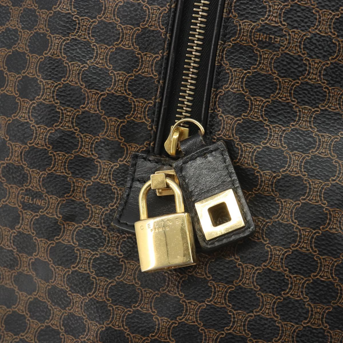 CELINE Macadam Canvas Boston Bag PVC Leather Black Gold Auth bs36619A