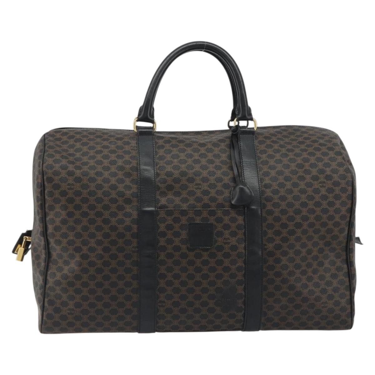 CELINE Macadam Canvas Boston Bag PVC Leather Black Gold Auth bs36619A