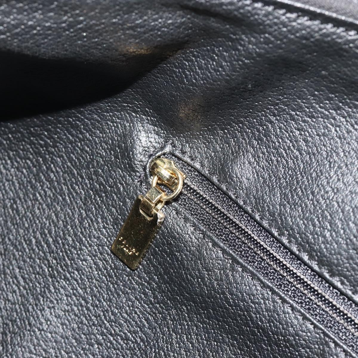 CELINE Macadam Canvas Boston Bag PVC Leather Black Gold Auth bs36619A