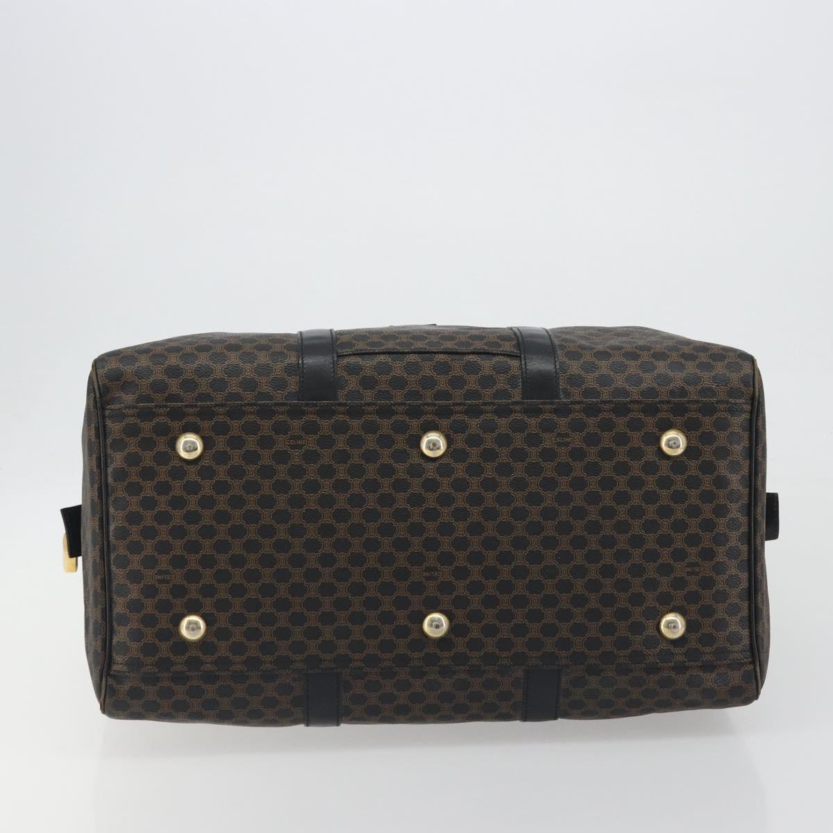 CELINE Macadam Canvas Boston Bag PVC Leather Black Gold Auth bs36619A