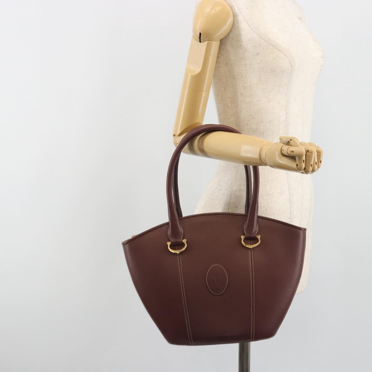 CARTIER Must Line Hand Bag Leather Bordeaux Gold Auth bs36622A