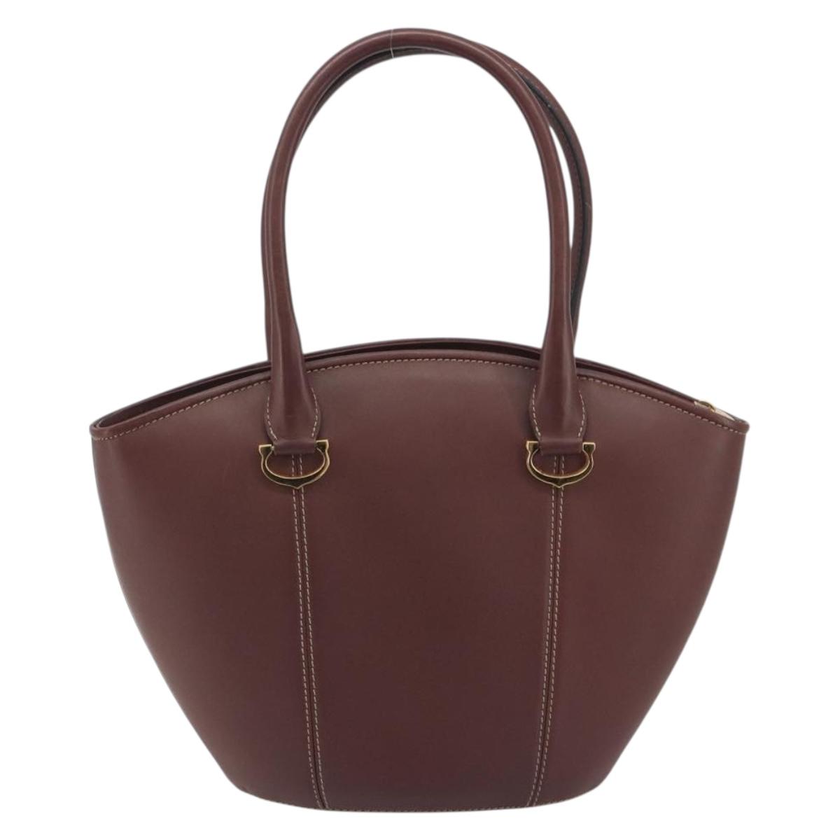 CARTIER Must Line Hand Bag Leather Bordeaux Gold Auth bs36622A