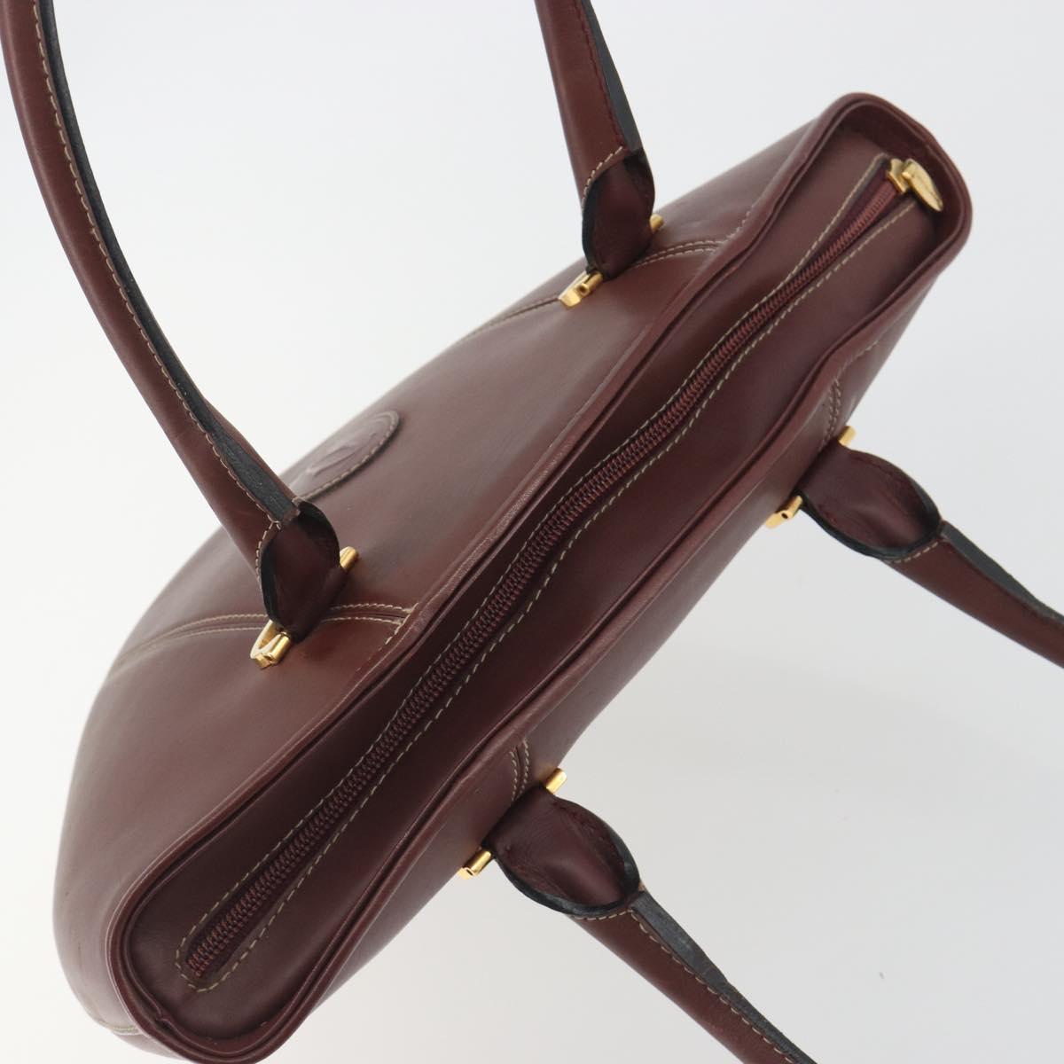 CARTIER Must Line Hand Bag Leather Bordeaux Gold Auth bs36622A