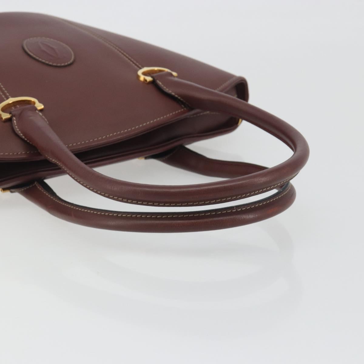 CARTIER Must Line Hand Bag Leather Bordeaux Gold Auth bs36622A