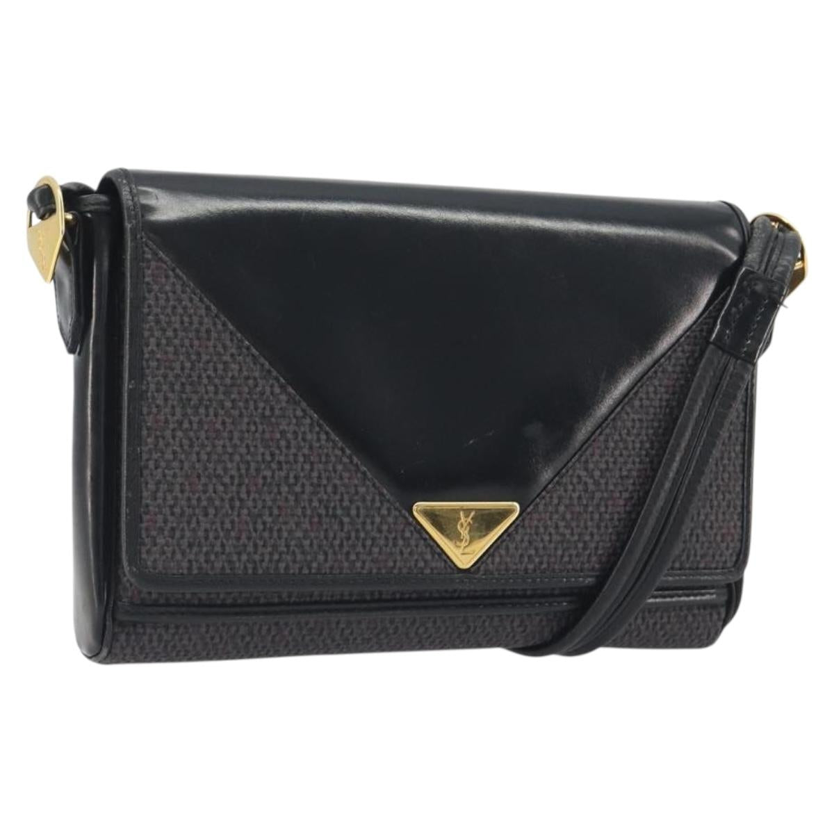 SAINT LAURENT Shoulder Bag PVC Canvas Black Gold Auth bs36624
