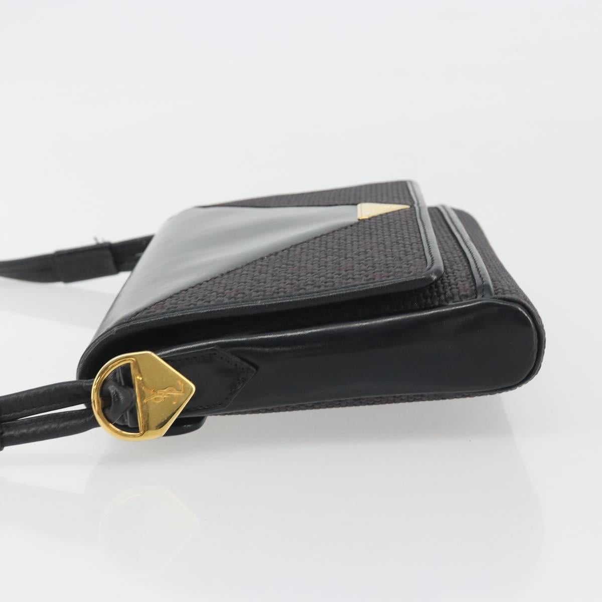 SAINT LAURENT Shoulder Bag PVC Canvas Black Gold Auth bs36624