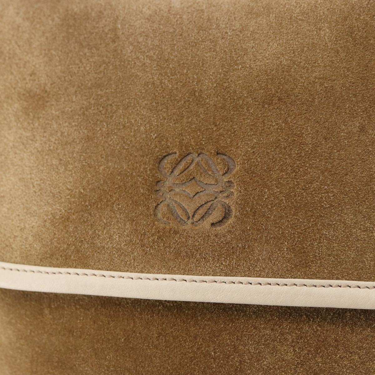 LOEWE Shoulder Bag Suede Brown Gold Auth bs36625