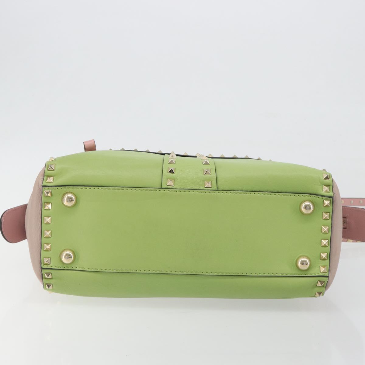 VALENTINO Rock Studs Hand Bag Leather 2way Pink Gold Auth bs36628A