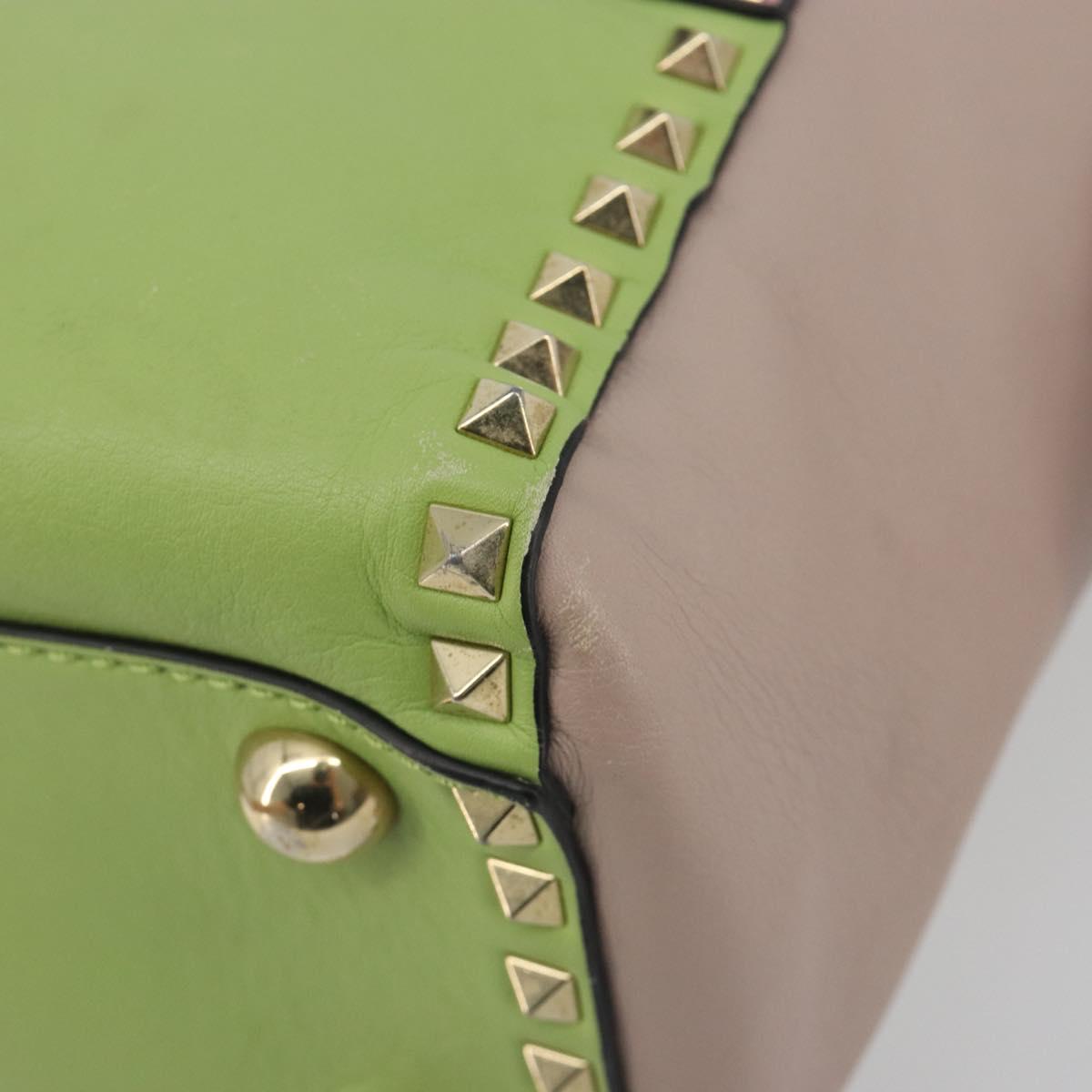 VALENTINO Rock Studs Hand Bag Leather 2way Pink Gold Auth bs36628A