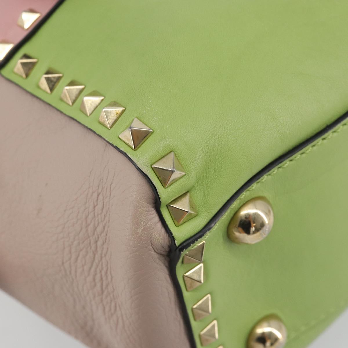 VALENTINO Rock Studs Hand Bag Leather 2way Pink Gold Auth bs36628A