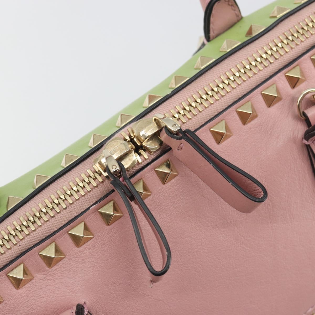 VALENTINO Rock Studs Hand Bag Leather 2way Pink Gold Auth bs36628A