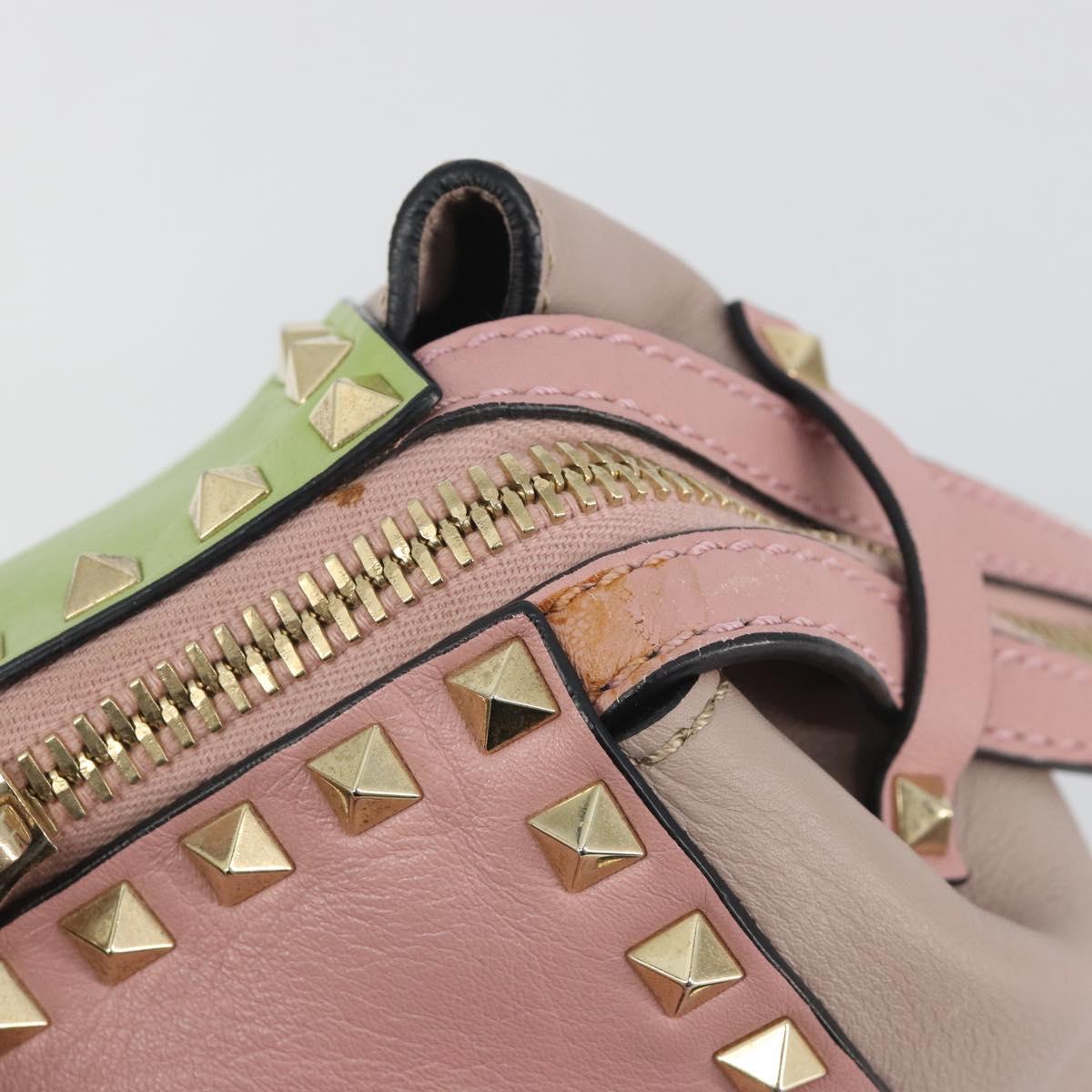 VALENTINO Rock Studs Hand Bag Leather 2way Pink Gold Auth bs36628A