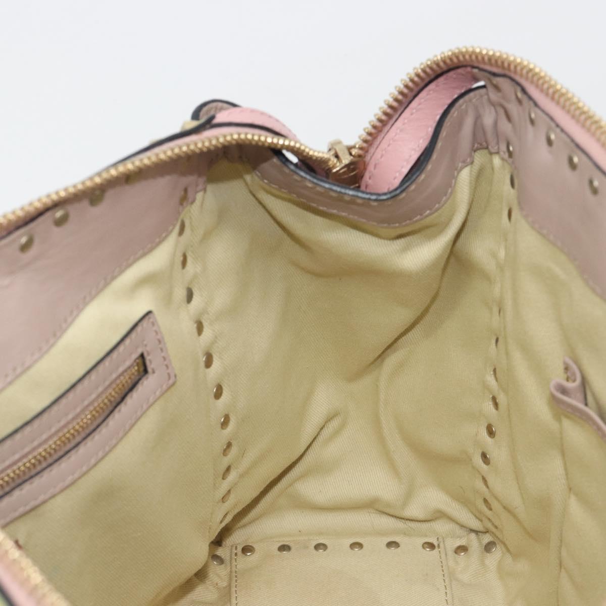 VALENTINO Rock Studs Hand Bag Leather 2way Pink Gold Auth bs36628A
