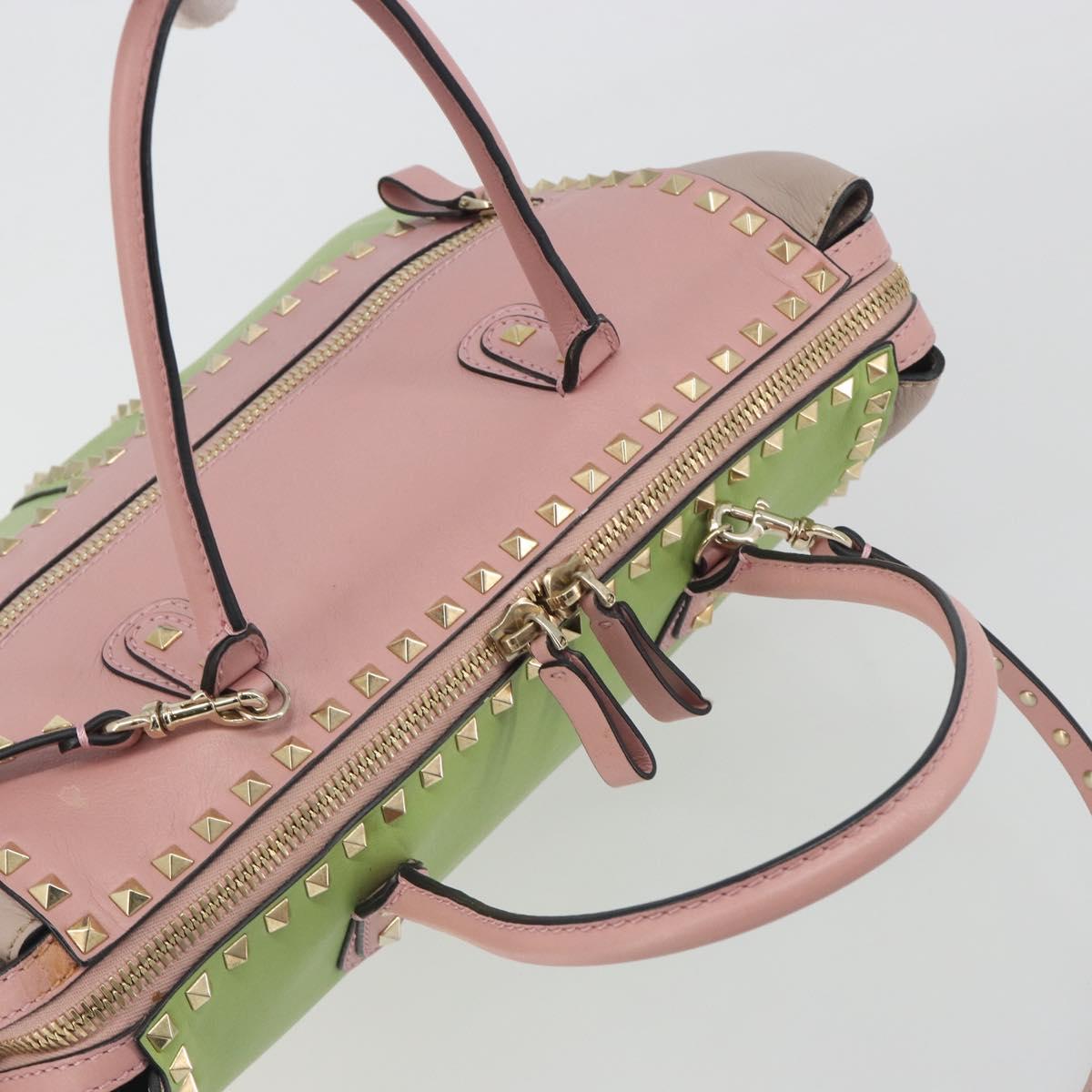 VALENTINO Rock Studs Hand Bag Leather 2way Pink Gold Auth bs36628A