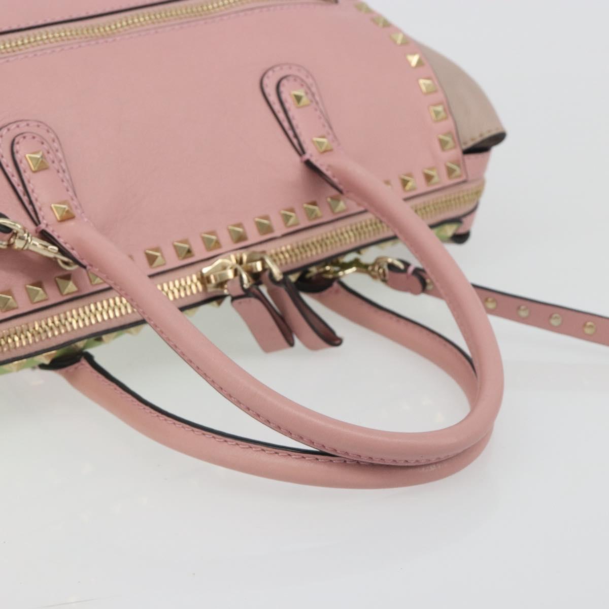 VALENTINO Rock Studs Hand Bag Leather 2way Pink Gold Auth bs36628A