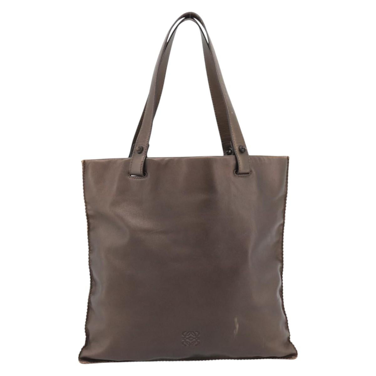 LOEWE Tote Bag Leather Bronze Auth bs36630
