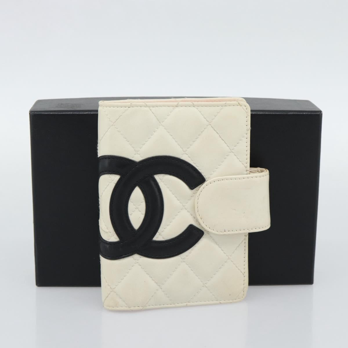 CHANEL Cambon Line Day Planner Cover Leather Black Silver CC Auth bs36631