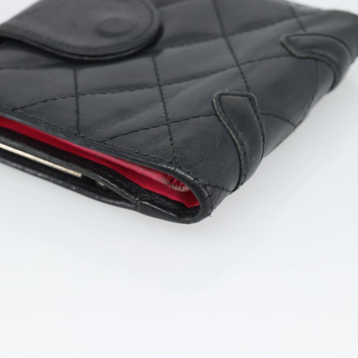 CHANEL Matelasse Cambon Line Wallet Lamb Skin Black CC Auth bs36633